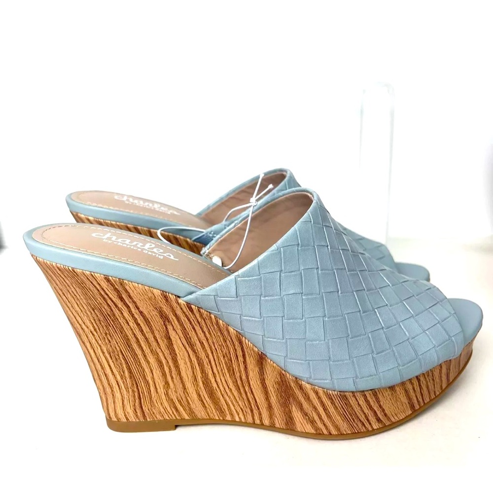 CHARLES DAVID Launder Woven Blue Wedge Sandals Cork Platform 3.75”H Heels Sz 6